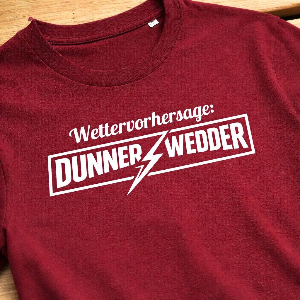 Dunnerwedder T-Shirt von Frankenstyle Fränkische T-Shirts Shop Fränkische Artikel Würzburg Nürnberg Coburg Bamberg Herzogenaurach Brombachsee Fränkische Schweiz Shop