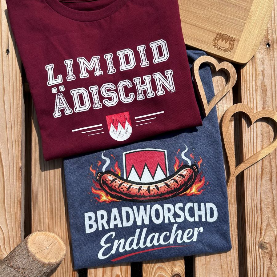 Bradworschd Endlacher Grillen und BBQ Franken T-Shirt Herren Frankenstyle Fränkische T-Shirts Annather Story Fränkische Mode Geschenke und typische Mitbringsel Nürnberg Würzburg Coburg Bayreuth Fürth Erlangen Bamberg Fränkische Schweiz Shop