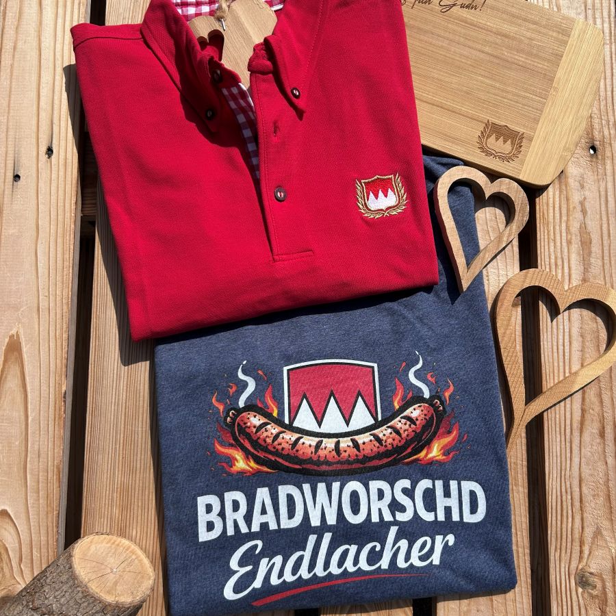 Bradworschd Endlacher Grillen und BBQ Franken T-Shirt Herren Frankenstyle Fränkische T-Shirts Annather Story Fränkische Mode Geschenke und typische Mitbringsel Nürnberg Würzburg Coburg Bayreuth Fürth Erlangen Bamberg Fränkische Schweiz Shop