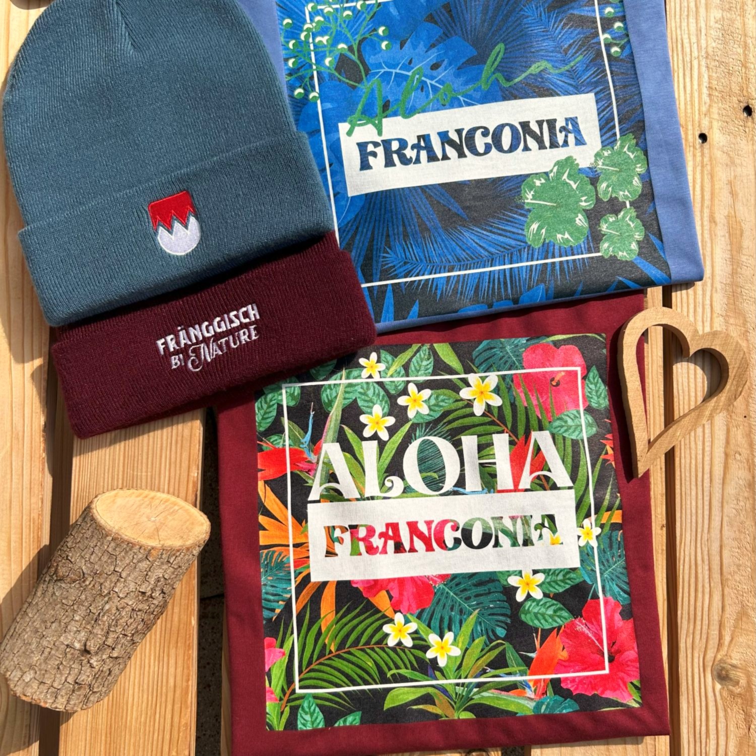 Aloha Franconia T-Shirt für Herren und Damen von Frankenstyle Fränkische T-Shirts Nürnberg Würzburg Coburg Eichstätt Treuchtlingen Fränkische Schweiz Bayreuth Erlangen Bamberg Shop