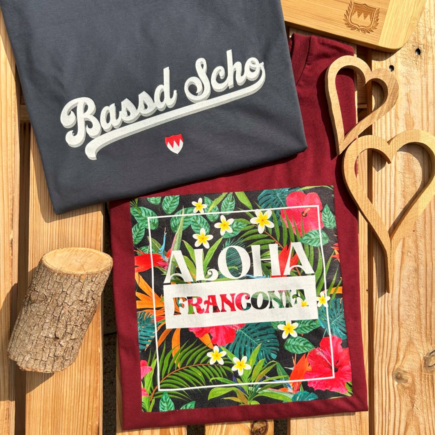 Aloha Franconia T-Shirt für Herren und Damen von Frankenstyle Fränkische T-Shirts Nürnberg Würzburg Coburg Eichstätt Treuchtlingen Fränkische Schweiz Bayreuth Erlangen Bamberg Shop
