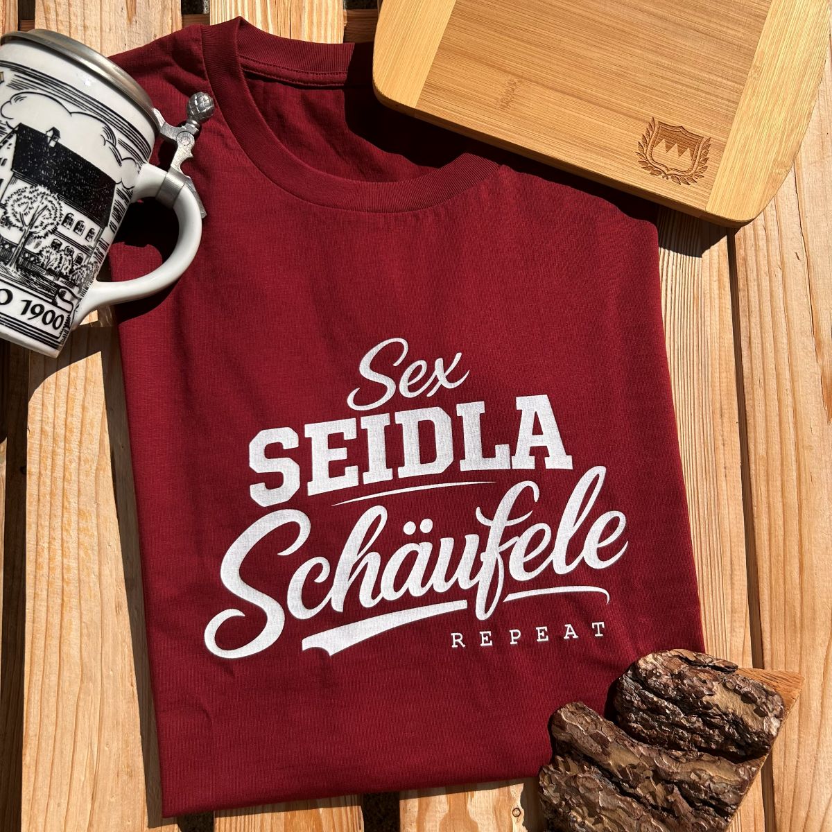 Sex Seidla Schäufele T-Shirt Frankenstyle Fränkische T-Shirts Tradition Essen Lifestyle Fränkisches Bierkeller und Weinkeller Fränkisches Essen und Rezepte Franken Mode Nürnberg Erlangen Fränkische Schweiz Bayreuth Würzburg Coburg Bamberg Shop