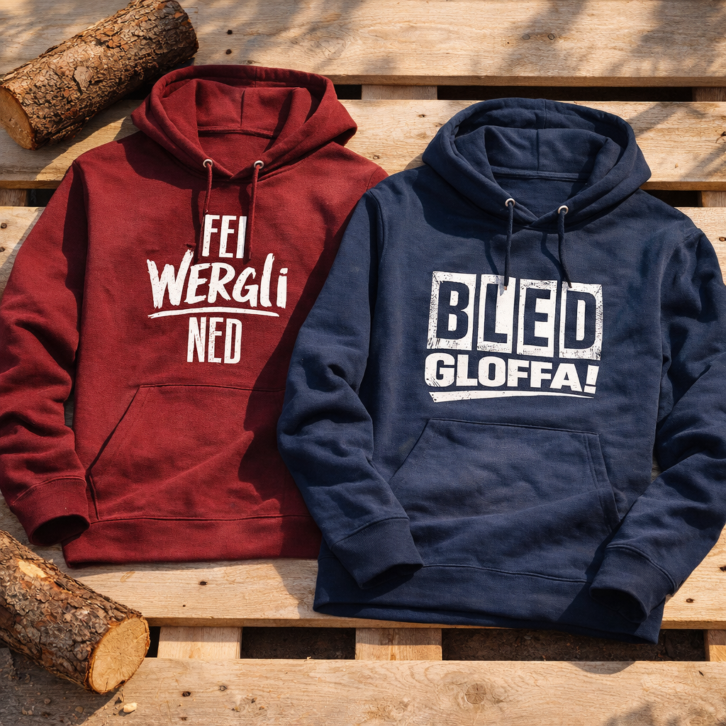 Bled Gloffa und Fei Wergli Ned Hoodies Fränkisch by Nature Kollektion Frankenstyle Mode Shop Nürnberg Erlangen Fürth Bamberg Bayreuth Würzburg Fränkische Schweiz 