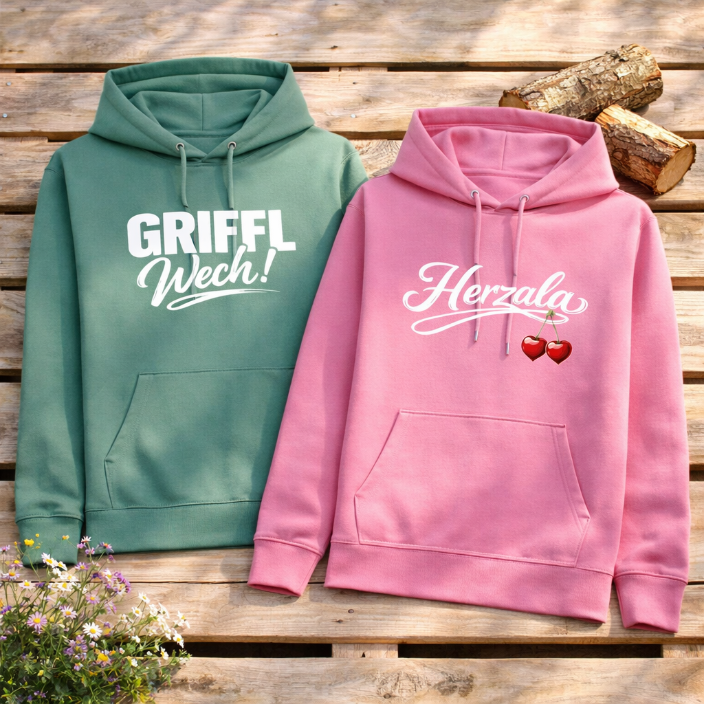 Herzala und Griffl Wech Hoodies Fränkisch by Nature Kollektion Frankenstyle Mode Shop Nürnberg Erlangen Fürth Bamberg Bayreuth Würzburg Fränkische Schweiz