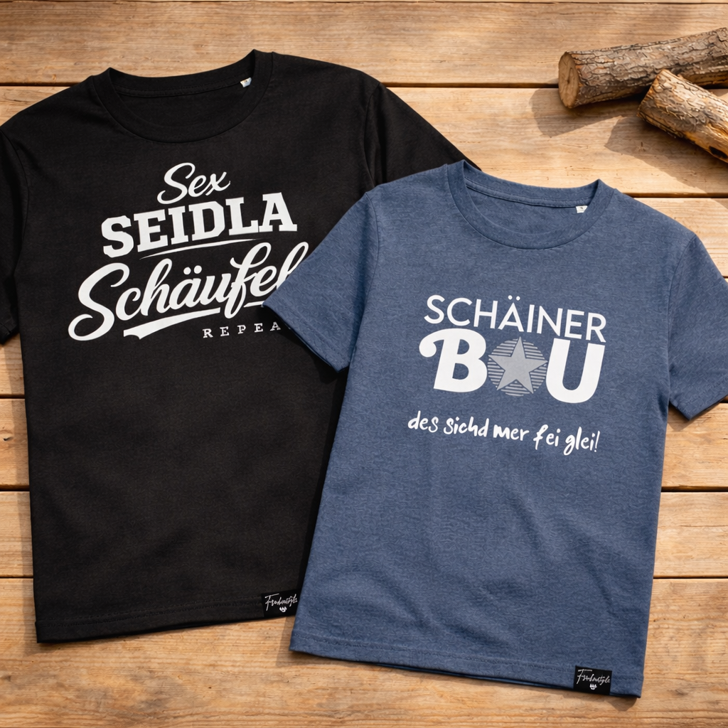 Schäiner Bou und Sex Seidla Schäufele T-Shirts Fränkisch by Nature Kollektion Frankenstyle Mode Shop Nürnberg Erlangen Fürth Bamberg Bayreuth Würzburg Fränkische Schweiz 